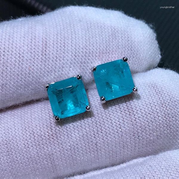 Orecchini a bottone S925 Argento Imitazione Sintetica Palaiba Ear Studs Smeraldo Femmina Quadrato Diamante Semplice Personalità