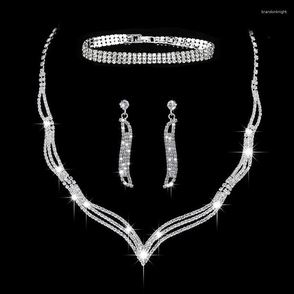 Серьги ожерелья набор 2023 Хрустальные ювелирные украшения для невесты серебряный серебряный свадебное платье браслет браслет дамы