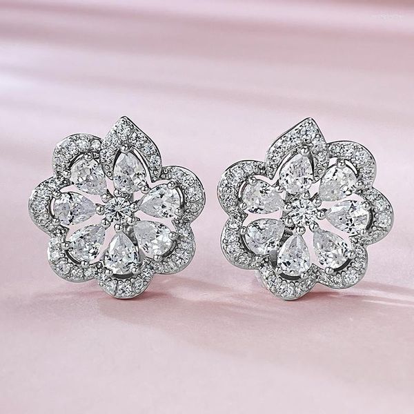 Stud Küpe Bahar Qiaoer 925 STER Silver Flower Lab Safir Taş Romantik Kulak Çıtçıtları Düğün Güzel Takı Hediyeleri