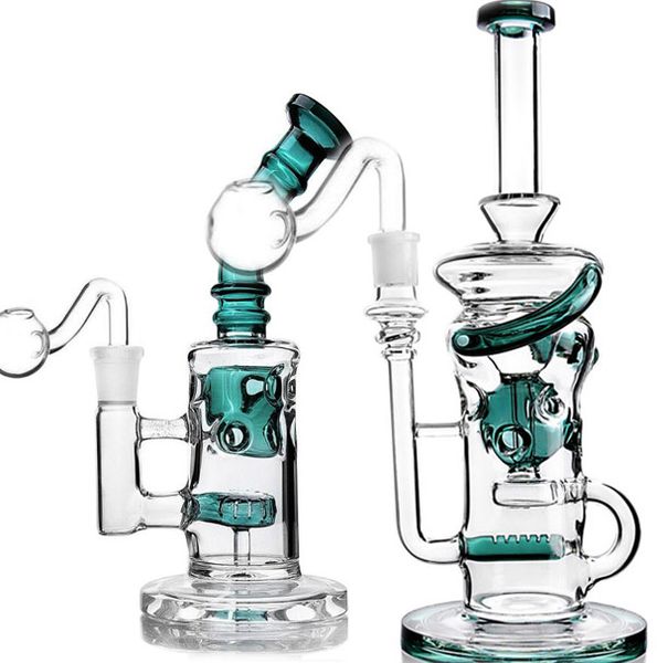 Bongs de água de vidro grande Hookahs Bobina Freezable Base de copo de vidro grosso Fumar Tubos de vidro Reciclador Plataformas petrolíferas com tigela de 14mm