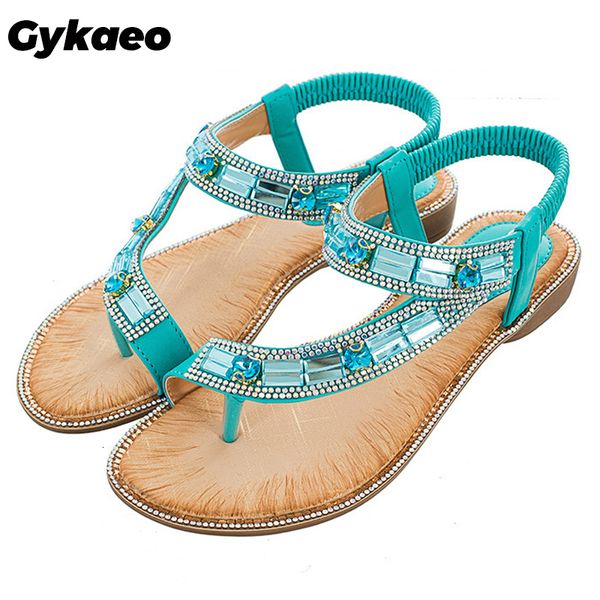 Sandali Gykaeo Scarpe estive da donna Stile bohémien Sandali moda blu rossi Scarpe da spiaggia con suola piatta a righe reticolari Zapatos De Mujer 230714