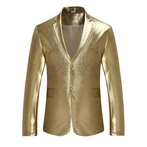 Herrenanzüge Männer Shiny Gold Silber Schwarz Beschichtet Metallic Paisley Blazer Nachtclub Party Jacke Anzug Blazer Leistung Bühnenkostüme