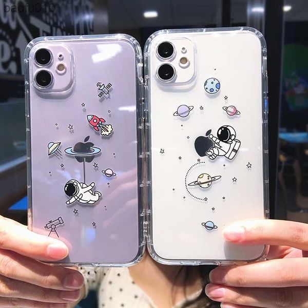 Capas de telefone para astronauta do espaço sideral para iPhone 11 12 Pro X XR XS Max Soft Clear Capa à prova de choque para 7 8 Plus 12 L230619