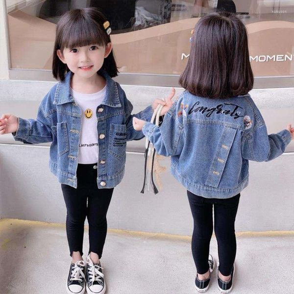 Jacken Mädchen Baby Kinder Mantel Jacke Outwear Tops 2023 Buchstaben Jean Frühling Herbst Baumwolle Weihnachten Geschenk Outfits Schule Kinder Tuch