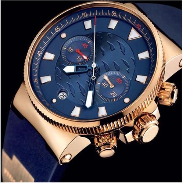 Hochwertige Herrenuhren, Quarz-Stoppuhr, männlicher Chronograph, blaues Zifferblatt, Armbanduhr UN11 für Herren, 240 V