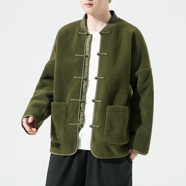 Männer Jacken Winter Lamm Wolle Jacke Hanfu Chinesischen Stil Verdickt Warme Große Größe Baumwolle Kleidung Jugend Retro Baseball Kragen