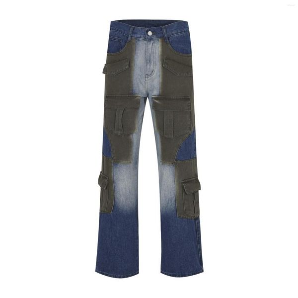 Jeans da uomo 2023 Summer INS Network Red Street Hip Hop Splice Pantaloni da lavoro in denim colorati multitasche verniciati a spruzzo