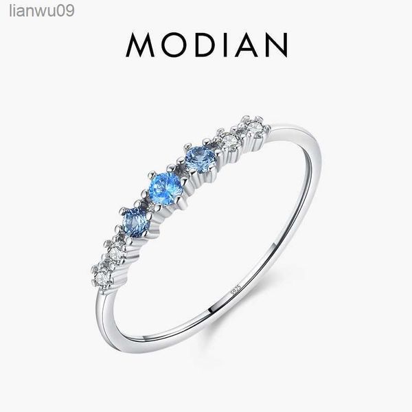 Modian 925 Sterling Silver Simple Sackable Fashion Thin Finger Cring Charm Blue Circonia Rings для женщин Свадьба прекрасные украшения L230704
