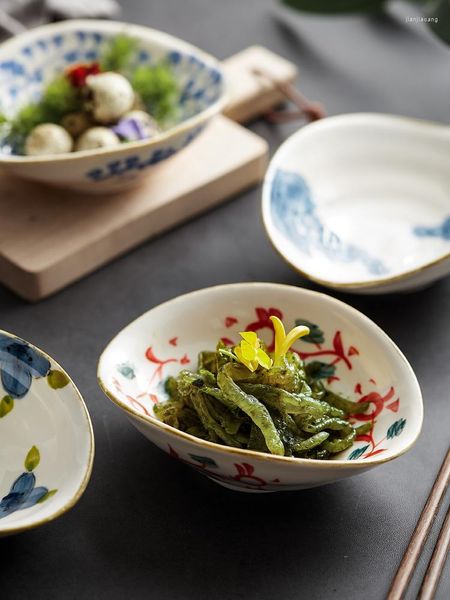 Tigela Criativa Tigela de Arroz Azul e Branco Prato de Cerâmica Pintada Casa Formato Especial Salada de Frutas Sobremesa Sopa Macarrão Molho Pires