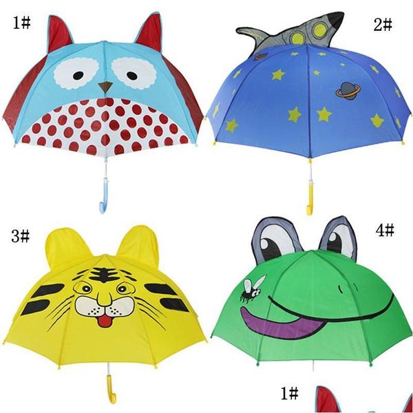 Guarda-chuvas Crianças Desenhos Animados Sunny Rainy Animals Sapo Tiger Penguin Print Poliéster Guarda-chuva Pendurado Cabo Longo Presentes Dh1080 Drop Delivery Dhbkp