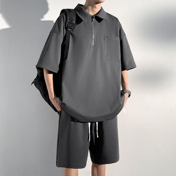Agasalho masculino de verão Agasalho masculino manga curta camiseta Shorts 2 peças Conjunto de roupas Moda coreana Fatos de suor casuais soltos