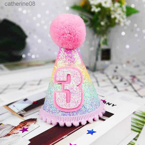 1pcs 1/2/3 День рождения шляпы для детей для детей блестящая русалка конусная шляпа 1 -й день рождения шляпа новорожденный детский душ.