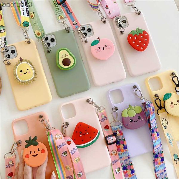 3D Avocado Holder Stand Crossbody Lanyard Soft Phone Case для iPhone 14 13 Pro Max 12 Mini 11 Pro Max X XR XS 7 8 Plus Cover L230619