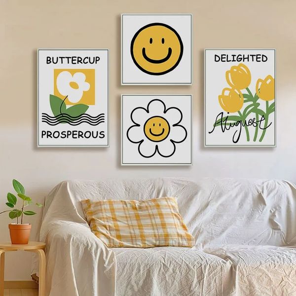 Nordic Ins Stil Leinwand Malerei Mich selbst Inspirierende Zitate Sonnenblume Smiley Gesicht Wand Kunst Poster Bild Für Wohnzimmer Hause decor w06
