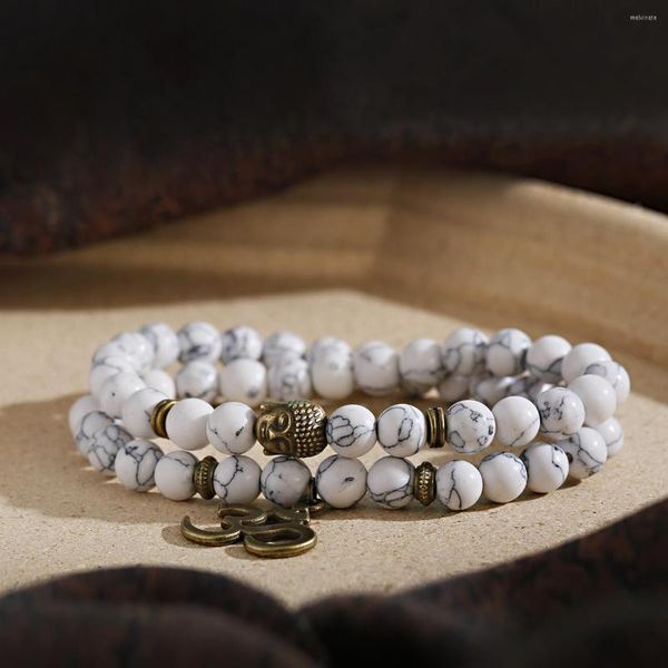 Strand Antique Yoga Om Charm Ciondolo in metallo Buddha Bracciale da uomo Gioielli 2023 Occhio di tigre Pietra Lava Rock Braccialetti di preghiera buddista