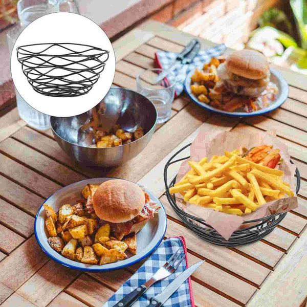 Conjuntos de louça Ninho de pássaro Cesta para lanches Suporte para batatas fritas Chips de metal Bandeja de aço inoxidável Loja Suporte para recipiente Frito oco