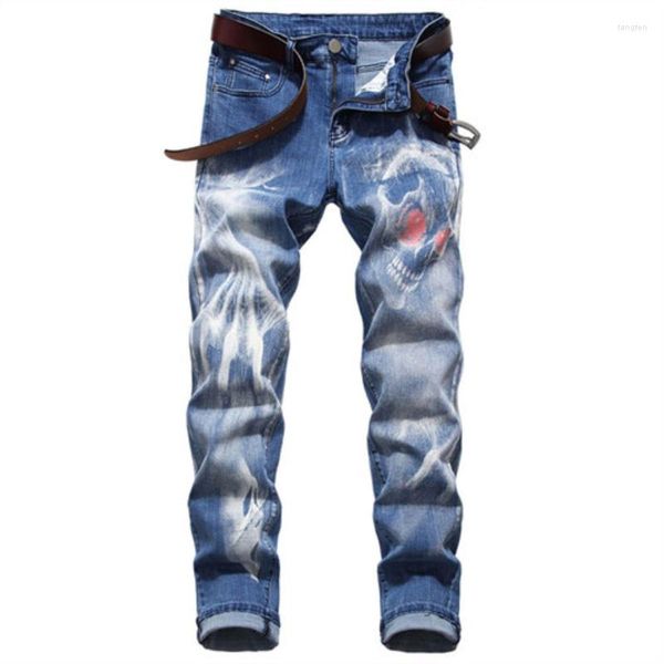 Jeans Masculino 2023 Plus Size 3D Impressão Digital Stretch Calça Jeans Azul Preto Branco Calça Moda Masculina 28-34 36 38 40 42