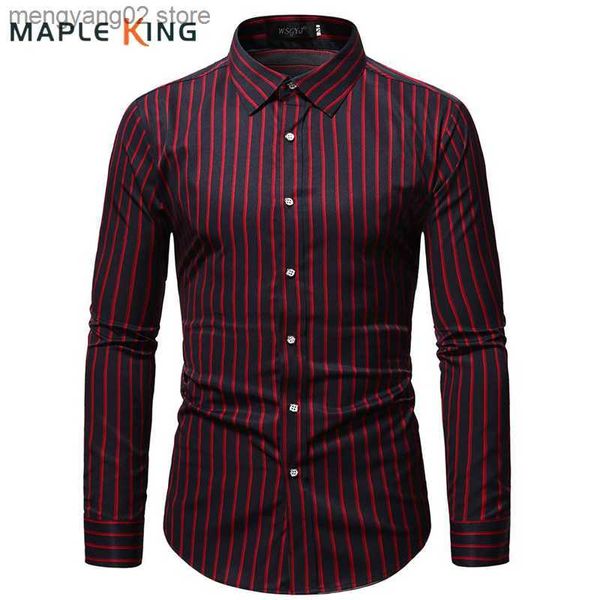 Camisas Casuais Masculinas Marca Camisas Listradas Vermelhas Masculinas Tamanho Grande Negócios Luxo Manga Longa Camisa Masculina Moda Todos Combinam Blusas Formais Homens Tops T230714