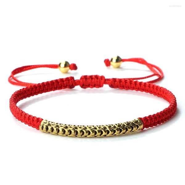 Strand Handmade Trançado Red Rope Bracelets Women Men Lucky Gold Color Long Tube Bracelet Moda Amizade Casal Pulsera Jóias Presente