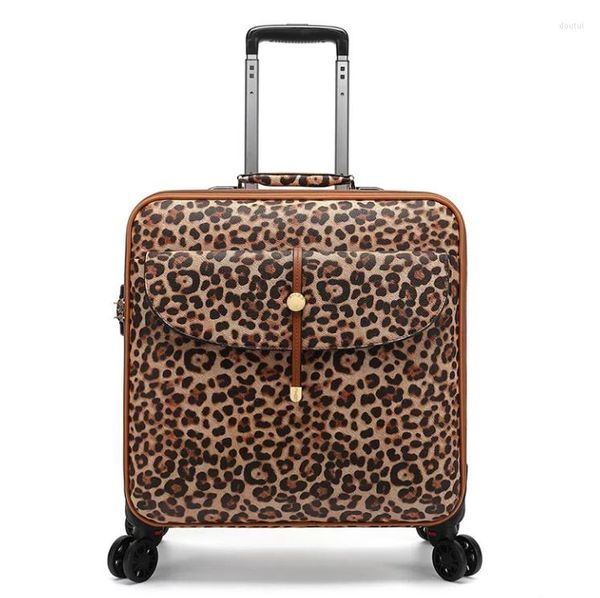 Malas de viagem mala de bagagem de 20 polegadas com estampa de leopardo giratória cabine giratória com rodas