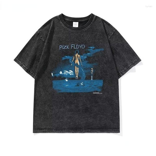 T-shirt da uomo Camicia lavata da donna Stampa blu T-shirt a maniche corte estiva da uomo Streetwear T-shirt grafiche vintage Harajuku Top in cotone sciolto