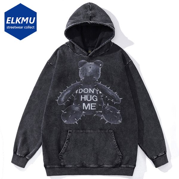 Erkek Hoodies Sweatshirts Vintage Hoodie Y2K Street Giyim Hip Hop Ayı Grafik Baskı Büyük Boyutlu Kapüşonlu Sweatshirt Harajuku Punk Gevşek Yıkalı Külot Hoodies 230714