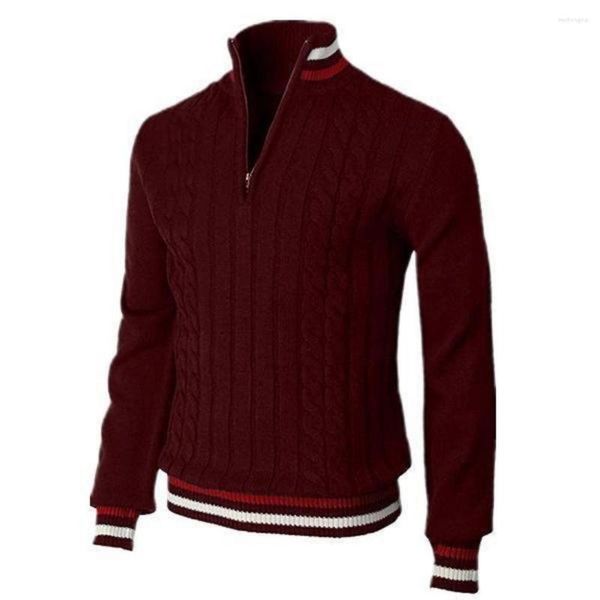 Suéteres masculinos de inverno com zíper e patchwork suéter listrado gola alta suéter pulôver oversize gola alta S-5XL