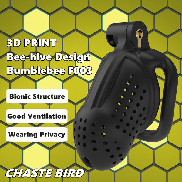 Chastity Devices 2023 3D Print Bee hive Design Traspirante Cock Cage 2 Tipi di anelli del pene Dispositivo maschile Prodotti per adulti Giocattoli sessuali F003 230714