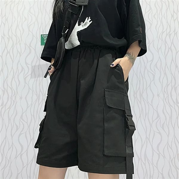 Женские шорты XPQBB Готическая черная груза Короткая летняя уличная одежда пары с широкой ногой Женщина Harajuku Большие карманы.