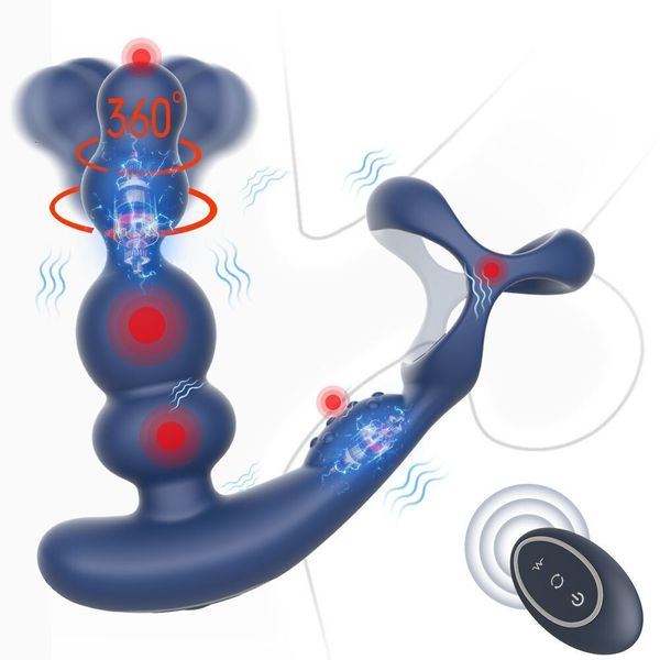 Vibratoren Männlicher Prostata-Massagegerät Vibrator 360-Grad-Drehung Analplugs Masturbator Doppelmotor-Hahnring Penisstimulator Fernbedienung Sexspielzeug 230714