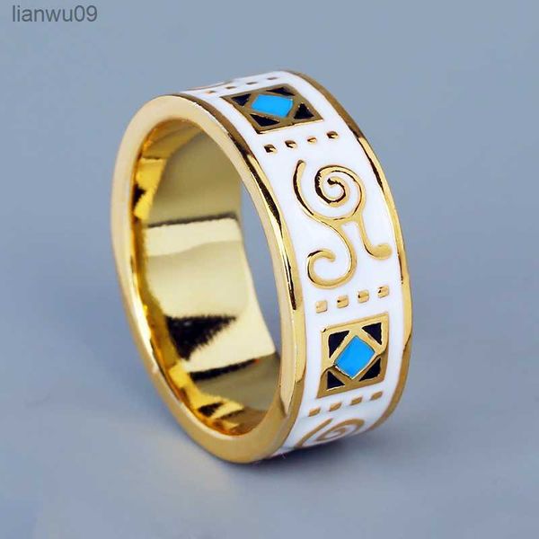 Classic18k Gold Men's Men's Fashion Fashion Fashion Pattern White Hand Emamel Jewelry Dewelry Ring для женщин 925 Hot Sale Crowd L230704