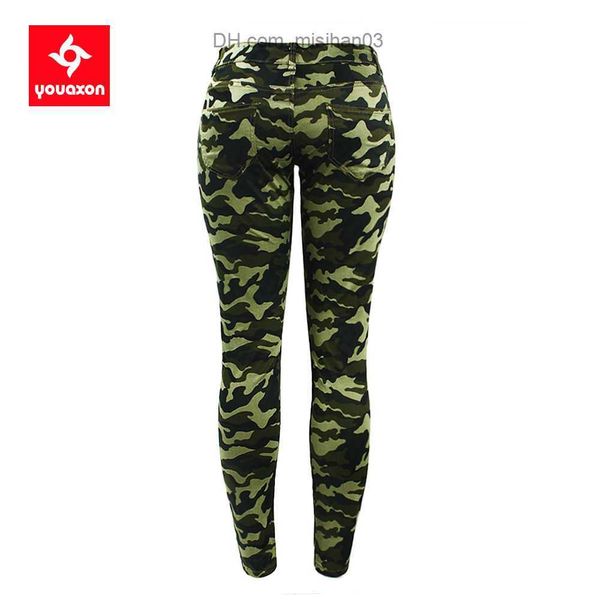 Jeans da donna 2019 Youaxon S-XXXXL da donna Fashion Camo Jeans skinny verde militare Pantaloni da donna con taglio mimetico Z230717