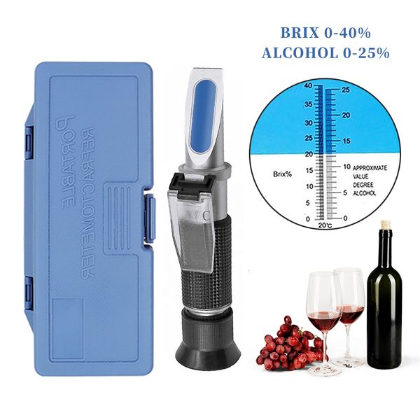 Refratômetros Handheld Álcool Açúcar Refratômetro Testador Vinho Concentração Medidor Densitômetro 0-25% Álcool Cerveja 0-40% Brix Uvas 230714