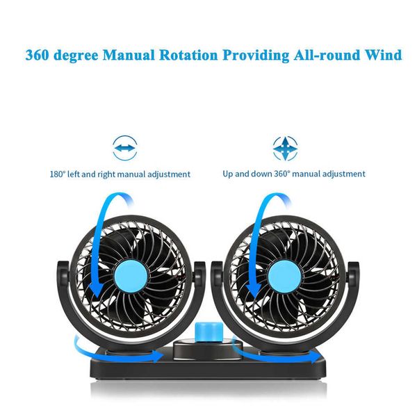 Ventilatori elettrici 12V 24V Ventilatore per auto Ventole di raffreddamento a doppia testa Ventilatore regolabile per automobile Motore in rame puro Ventilatore per veicoli a basso rumore