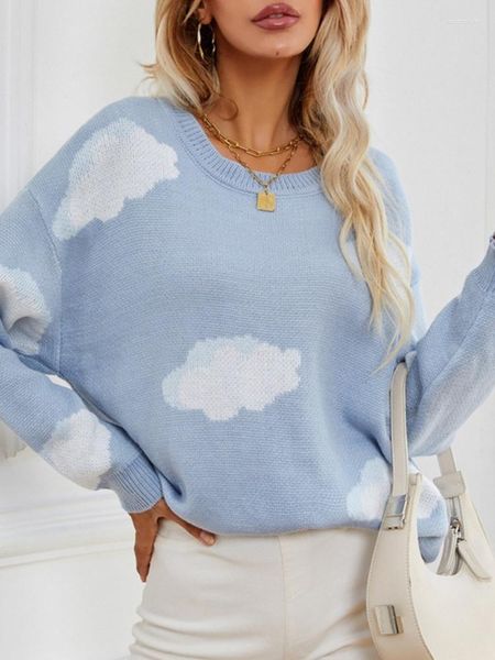 Kadın Sweaters Bulut Örme Kazak Kadınlar Uzun Kollu O boyun üstü kazak rahat gevşek moda 2023 Sutumn Kış Sıcak Kadın Giyim