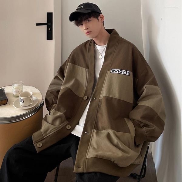 Giacche da uomo Giacca con scollo a V retrò primaverile con personalità sciolta da uomo grasso alla moda oversize