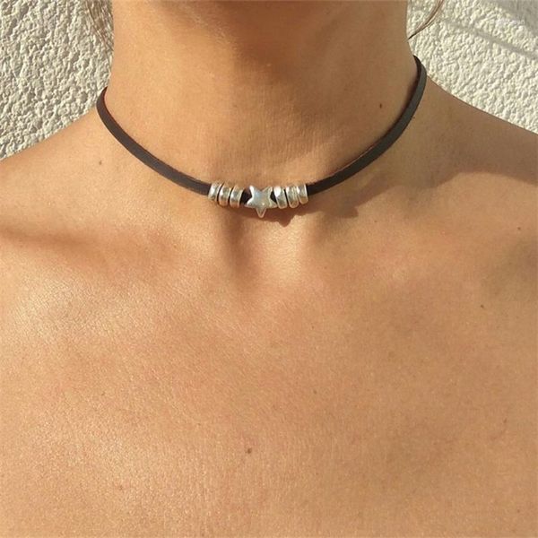 Zincirler Basit Vintage Kısa Yıldızlı Sünnet Kadınlar Punk Neck Mücevher Goth Siyah Deri Kolye Chocker yaka Partisi Hediye