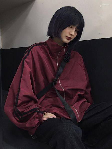 Jaqueta Feminina Oversized Harajuku Jaqueta Feminina Casual Manga Comprida com Zíper Jaqueta Corta-vento Senhoras Estilo Retro BF Rua Principal Feminino