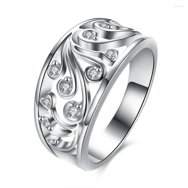 Fedi nuziali Colore Argento Principessa Cute Fashion Crystal Stone Ring Donna Lady Jewelry Festa di fidanzamento austriaca