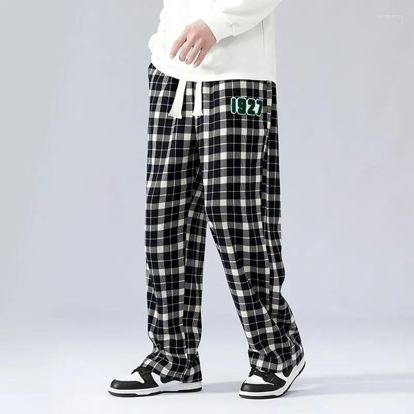 Pantaloni da uomo Abbigliamento da uomo Coreano Nero Bianco Plaid Vintage Originale Harajuku Baggy Casual All-match Pantalones Hombre