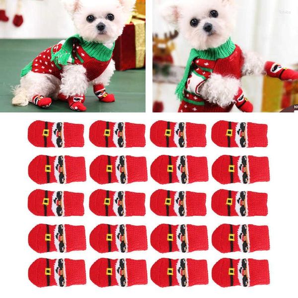 Hundebekleidung 5set Weihnachtssocken Herbst Winter Warm Elastisch Rutschfest Roter Hintergrund Alter Mann Muster Heimtierbedarf Weihnachtskleidung