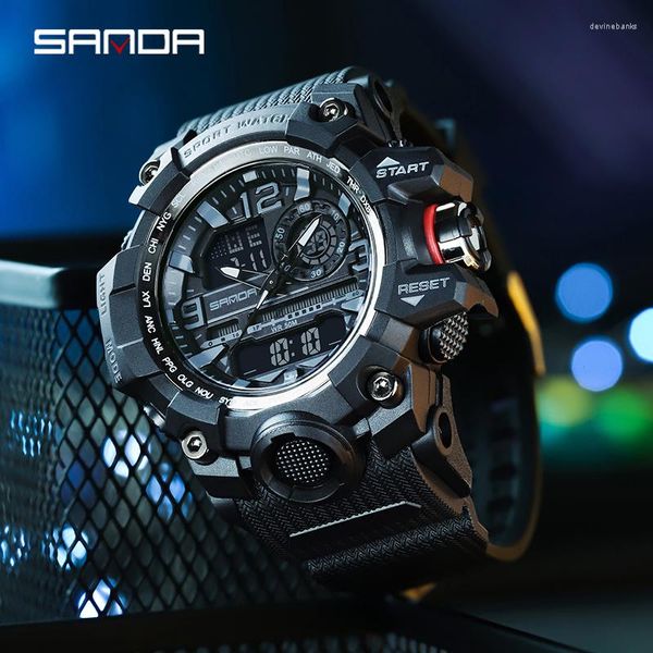 Orologi da polso SANDA Orologi militari Orologio sportivo da uomo Orologio da polso impermeabile Cronometro Allarme LED Orologio digitale da uomo con quadrante grande