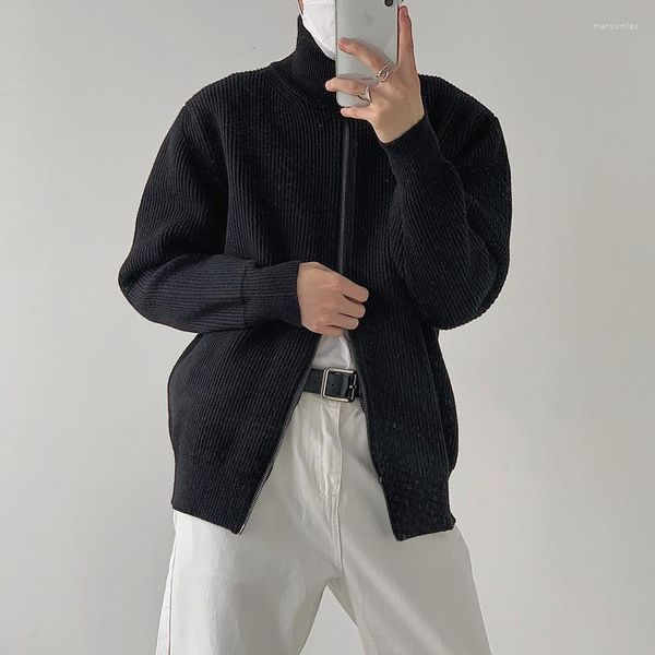 Maglioni da uomo coreano semplice senso di alta qualità di colore puro cardigan con cerniera ispessita retrò maglione Harajuku mezzo dolcevita