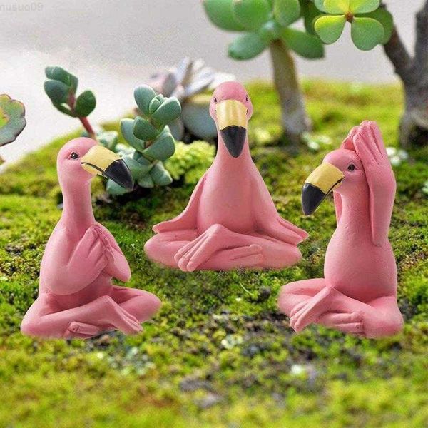 Decorazioni da giardino 3pcs Meditazione Fenicottero Statua Design elegante Decor Resina Uccello rosa Art Fenicottero Regali Ornamenti da tavola Regali da giardino impermeabili L230715