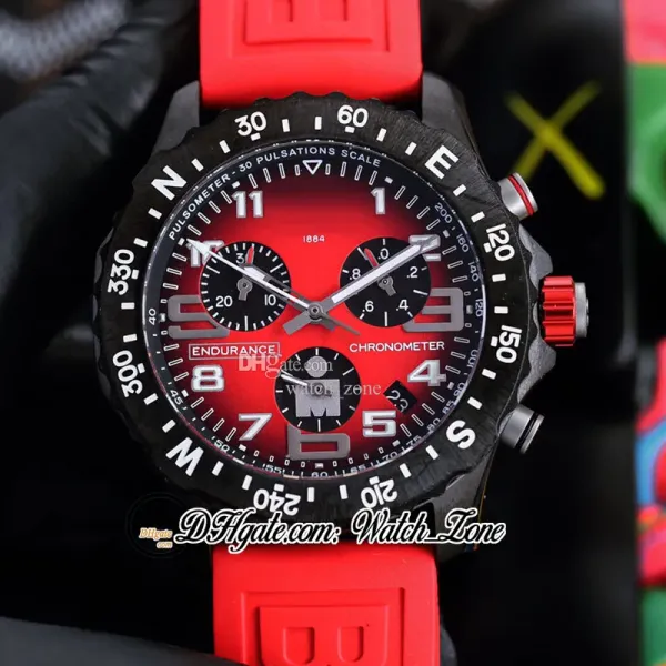 New Endurance Pro 44 Miyota Quartz Chronograph Mens Watch V2 X823109A1K1S1 PVD Steel All Black Big Number Markers Red Rubber Strap Cronômetro C133A2