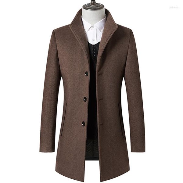 Casacos de trincheira masculinos moda lazer casaco de lã jaquetas outono inverno cashmere masculino grosso lapela mistura blusão