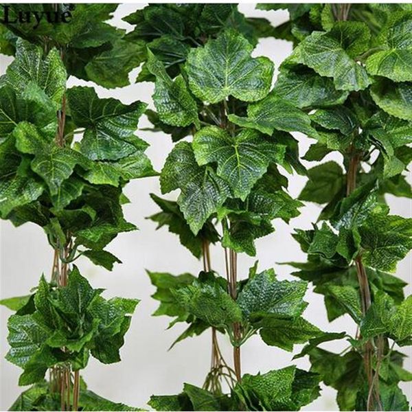 20PCS como seda artificial real folha de uva guirlanda videira falsa Ivy Interior decoração de casa ao ar livre flor de casamento verde presente de natal264V
