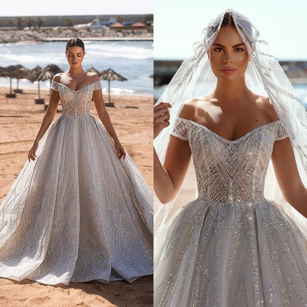 Jonuesque A-Linie Brautkleider Bateau Illusion Pailletten rückenfrei Reißverschluss Falten Kapellenkleid nach Maß Reißverschluss Plus Size Brautkleid Vestidos De Novia