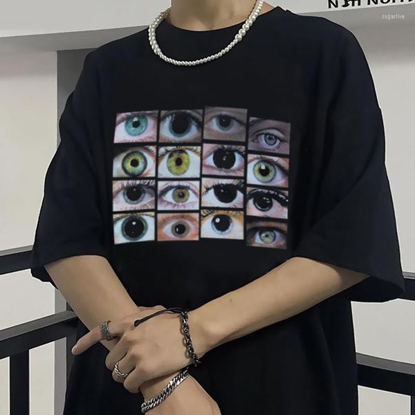 Camisetas masculinas Hip Hop Streetwear Camisa Olhos Estampados Harajuku Graphic T-Shirt Algodão Camiseta Casual Verão Manga Curta Tops Tees Unissex