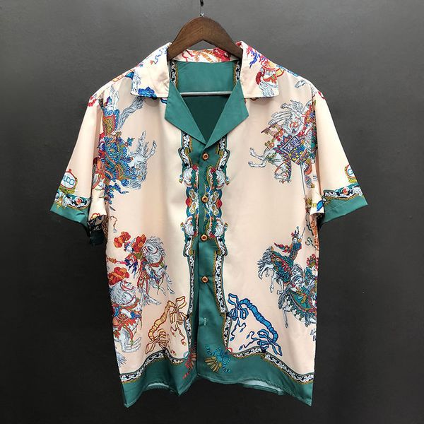 Camicie casual da uomo Estate Uomo Streetwear hawaiano Vintage con pannelli a contrasto Camicia da spiaggia con stampa animalier Hip Hop Top da vacanza tropicale 230714